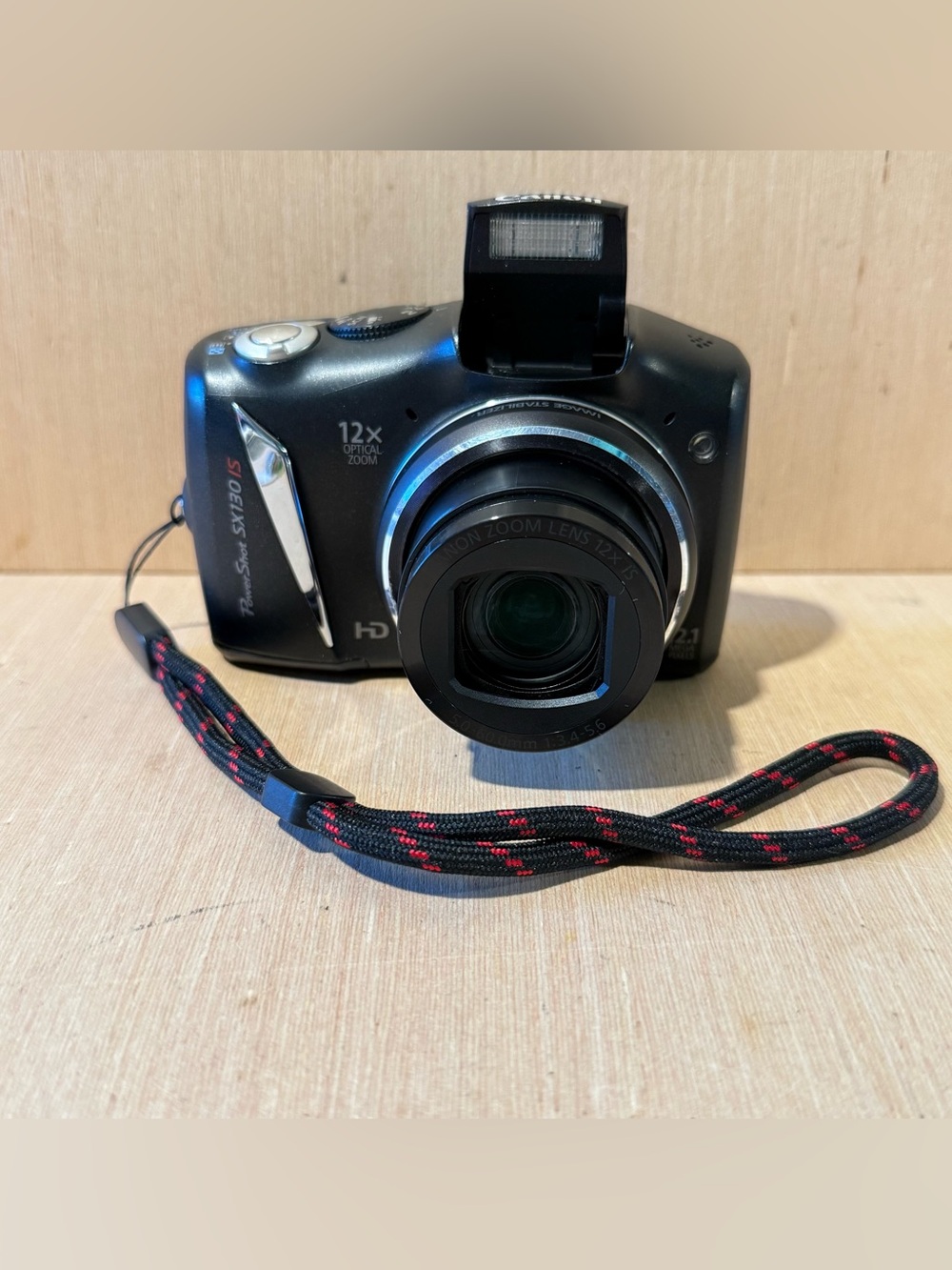 Canon PowerShot SX130 IS 12.1MP Digital Camera Blk Tested Good w/Card-Batteries